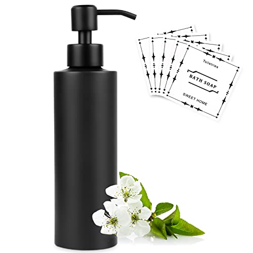 Vugttuon Soap Dispenser, 350 ml, Black Stainless Steel Bottle Soap Dispenser, Shampoo Dispenser, Refillable Pump Dispenser