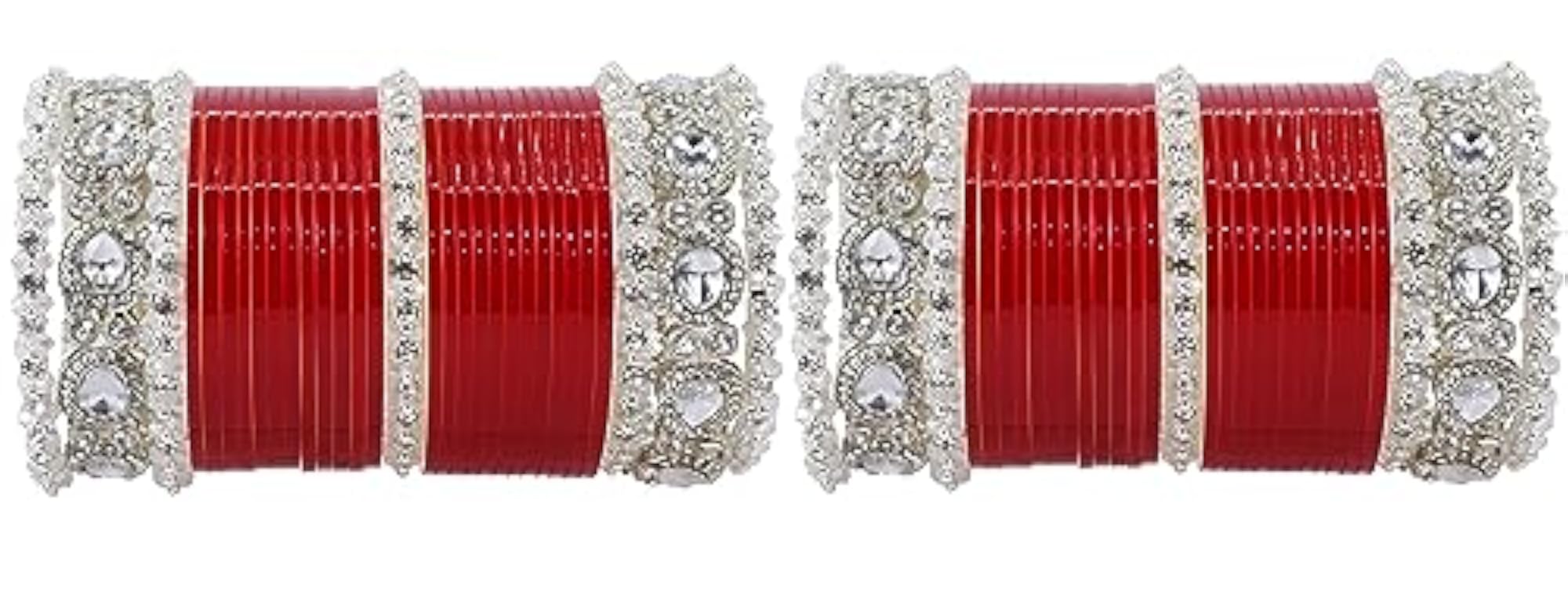 Red Acrylic Chuda Set Bridal AD Diamond Wedding Chura Punjabi Bangles