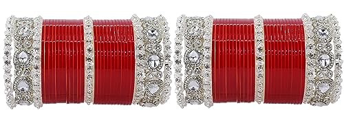 Red Acrylic Chuda Set Bridal AD Diamond Wedding Chura Punjabi Bangles
