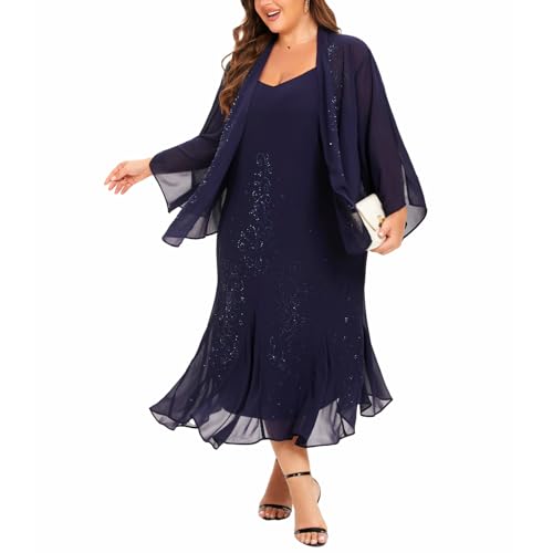 Plus Size Jacket Dress Suits 2 Piece Chiffon Sets Delicate Rhinestone Pattern Mother of Bride Dresses for Wedding2