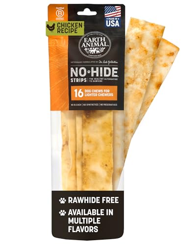 Earth Animal No Hide Strips - Natural Rawhide Free Dog Chew Strips, Chicken - 16 Count