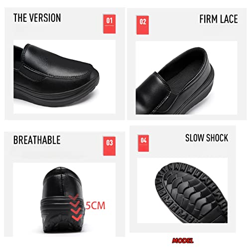 Image of Women's Platform Wedge Slip-On Loafers,Comfortable EVA Sole Round Toe Leather Moccasin Wedge Sneakers.