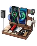 Xunhomon Kabellose Ladestation, Holz-Handy-Dockingstation, Nachttisch-Ladestation mit 4 kabellosen Ladegeräten für iPhone/Samsung/Android/Apple Watch/Airpod/Galaxy Buds, Geschenke für Männer