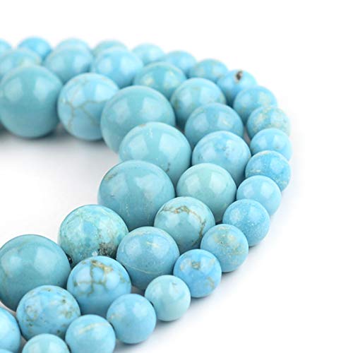 Filluck Natural Gemstone Beads 10mm Blue Turquoise Beads Polished Round Smooth Stone Beads for Jewelry Making Adults DIY Bracelet 15 Inch(Blue Turquoise,10mm)