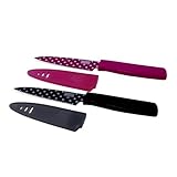 Kuhn Rikon Colori Art Paring Knife with Straight Edge/Pink and Serrated Edge/Black Polka Dot, Set of 2