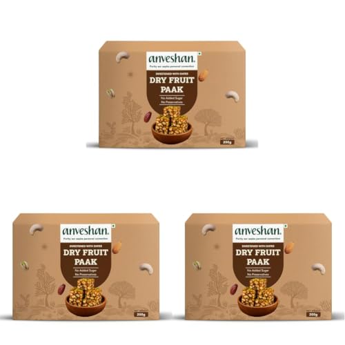 Image of Anveshan Khajoor Dry Fruit Paak Mithai - 200 gm | Super Healthy Sweets | Sugar Free | 100% Natural | Made Using Dates, Nuts, A2 Desi Cow Ghee (Pack of 3)