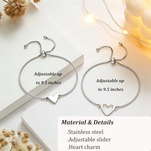 Drefund Mother Daughter Bracelets Stainless Steel for Mothers Day Birthday Friend Gifts, Silver Heart Jewelry Mommy and Me Bracelets for Women, Adjustable Matching Friendship Bracelets — view 6
