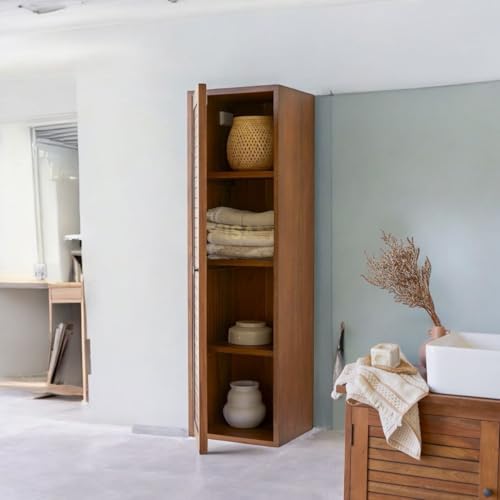 Image of MISAN Athens Solid Wood Column Storage - Rustic Teak Finish | Elegant & Space-Saving Vertical Storage Cabinet for Home & Office