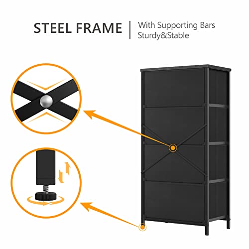 Cubiker Dresser Storage Tower, 4 Drawers Fabric Organizer Unit For Bedroom Hallway Entryway Closets, 16" Small Dresser Clothes Storage With Sturdy Steel Frame Wood Top, Rustic Wood #TOP4