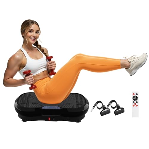 TLGREEN Plataforma vibratoria 120 niveles 10 programas de entrenamiento | Diseño compacto | Bandas de entrenamiento | Antideslizante | Motor silencioso | Potente tabla de vibración para fitness en