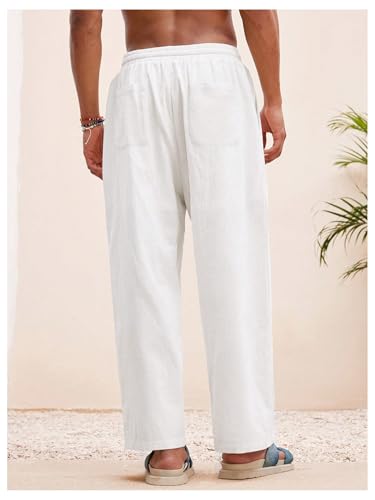 SOLY HUX Men's Drawstring Waist Casual Linen Pants Summer Beach Lounge Pants Trousers2