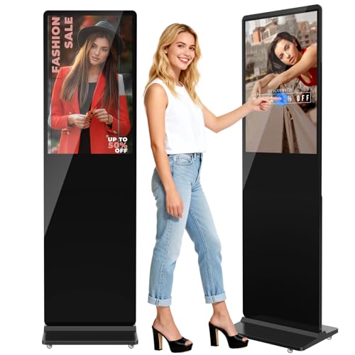 Image of 32-inch Digital Signage Display, 2K Touchscreen FHD LCD Screen Indoor Floor Standing Kiosk Stand, Auto Media Android OS Display Advertising Player Poster with Remote Control, HDMI /WiFi /USB