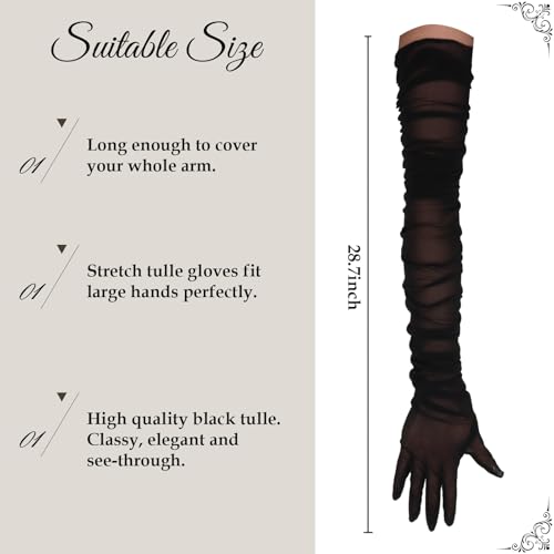 Super Long Black Mesh Gloves Women Ruched Long Black Opera Gloves Women Formal Arm Length 28in4
