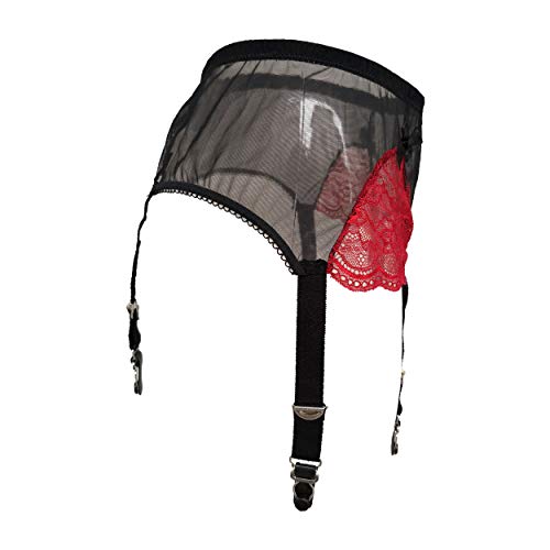 Hedy & Vivian Mesh Garter Belts With 6 Wide Straps Sexy Mesh & Lace Garters Metal Clips Women's Lingerie Gb001 (L) Black #TOP1