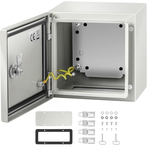 VEVOR Schaltschrank NEMA-Industriegehäuse, 20 x 20 x 15 cm NEMA 4X-Stahl-Verteilerschrank, IP66 wasserdicht und staubdicht, elektrischer Anschlusskasten für den Außen-/Innenbereich