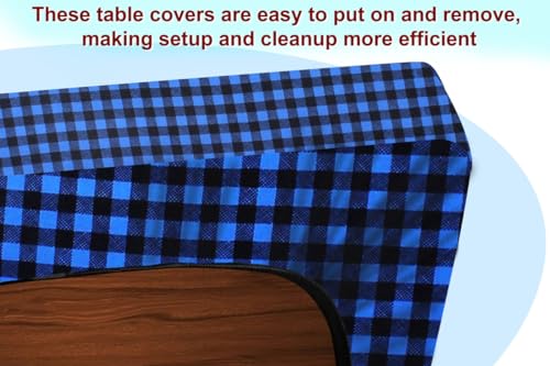Image of The Furnishing Tree Elastic Rectangular Center Tpoy Table Cover WxL 14x24 in Inches Polyester Checkered Pattern Blue