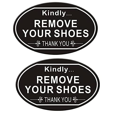 2 Pack Please Remove Your Shoes Sign, Home Room Decoration Sign, 20 x 12.7 cm Plastic Acrylic with Strong Self- Adhesive tape for Home Use Cover