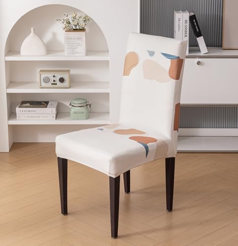 Image of House of Quirk Elastic Chair Cover Stretch Removable Washable Short Dining Chair Cover Protector Seat Slipcover (Pack of 6, Beige Pills)