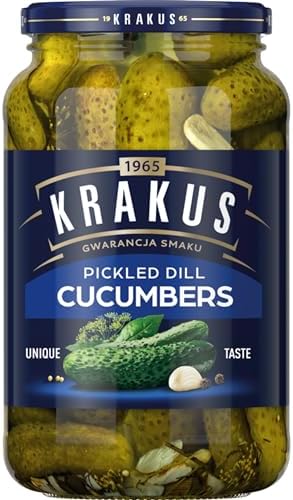 Krakus Pickled Dill Cucumbers 920g - Sweet & Sour Taste - Crispy Gherkins - Delicious Condiment - Ready to Serve - Glass Jar