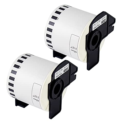 TITBIT 2 Rolls DK-22205 Labels 62mm(W) x 30.48m(L) Standard Address White Sticker Labels Compatible with Brother QL-700 QL-500 QL-570 QL-710W QL-800 QL-810W Label Printers【2 Reusable Label Holders】