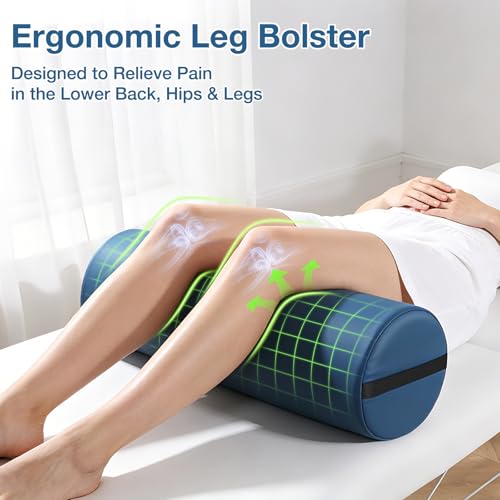 Image of PU Leather Round Bolster Pillow, 26 x 9 Inch Massage Bolsters for Under Legs with Strap Handle Massage Knee Pillow, Exercise Bolster for Legs Massage Table Roll Pillow Leg Bolster for Massage Table