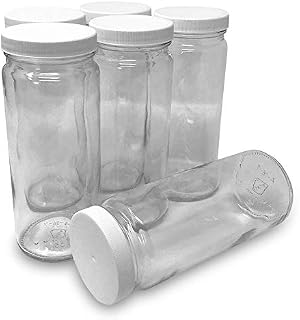 CSBD 16 oz Clear Glass Water Bottle with Lids, 6 Pack, Kombucha, Juice