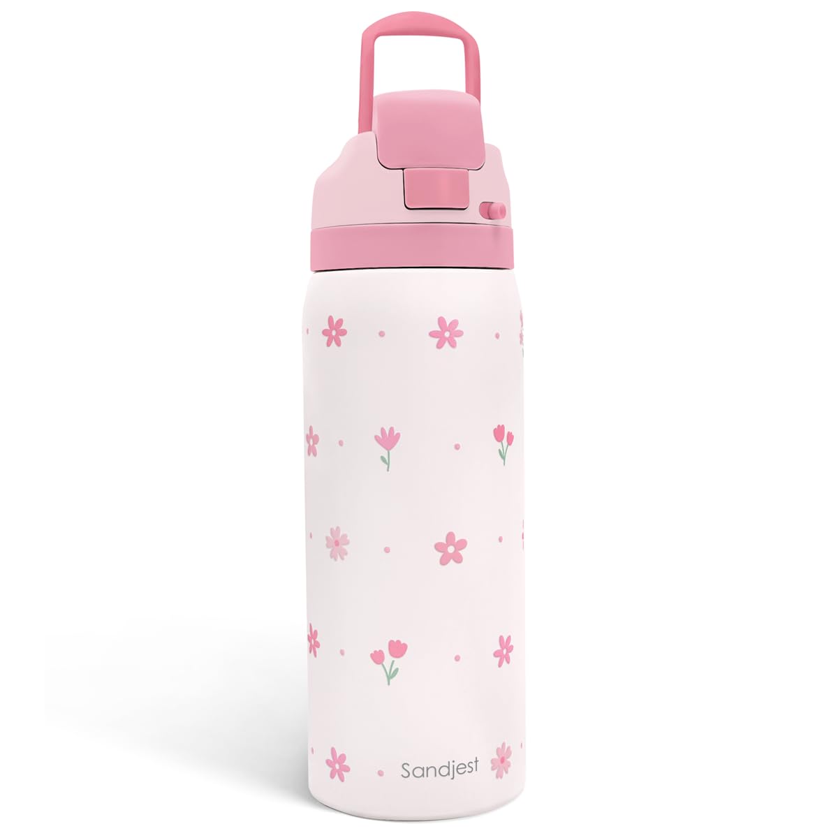 Floral Insulated Stainless Steel Water Bottle with Straw for Sports and Travel, 32oz, Gifts for Women Girls Friends Teens Birthday Christmas (Pink) โ image 1