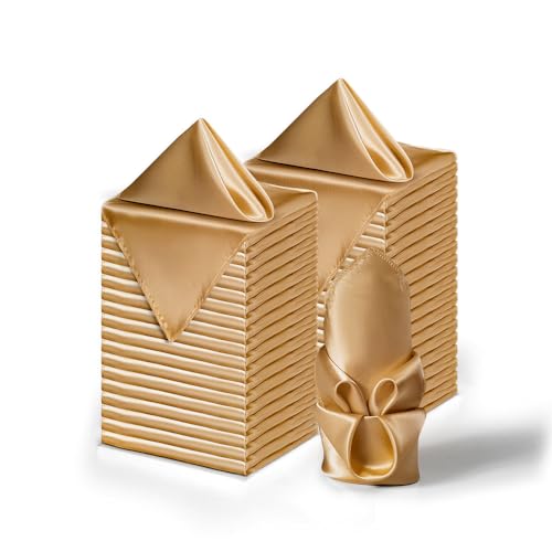 Counfeisly 36 Pack Square Satin Dinner Napkins, 16x16 Inches, Camel Brown