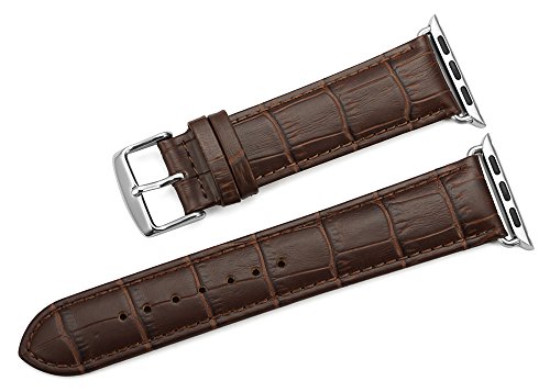 iStrap Alligator Grain Calf Leather Band for Apple Watch 44mm/40mm Series 6/5/4 Black/Brown Replacement Strap Steel Buckle for iWatch 42mm/38mm Series 3/2/1 Sport Edition