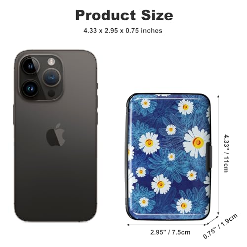 Image of ELFISH Mini RFID Aluminum Wallet Credit Cards Holder Business Card Case Metal ID Case for Men Women(White Flower)