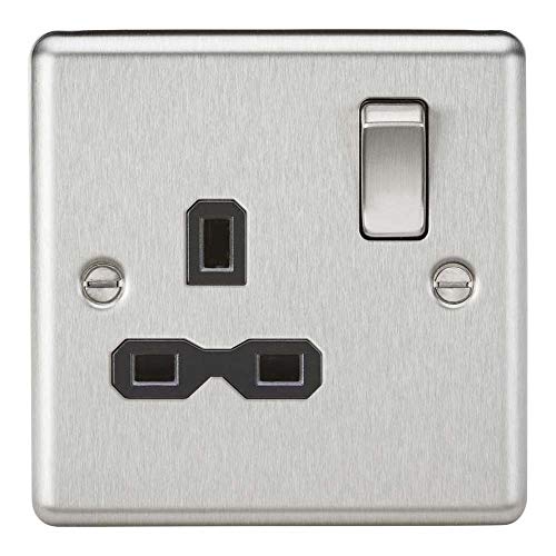13A 1G DP Switched Socket with Black Insert - Rounded Edge Brushed Chrome
