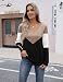 Zeagoo Pulli Damen V-Ausschnitt Pullover Herbst Sweater Khaki Schwarz L