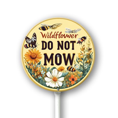 Vdenvileye Garden Signs Wildflower Area Do Not Mow Sign with Stake Outdoor Aluminum Yard Sign Rustproof Aluminum Metal Signs Fade Resistant Lawn Decoration for Outdoor 9.2x9.2inch