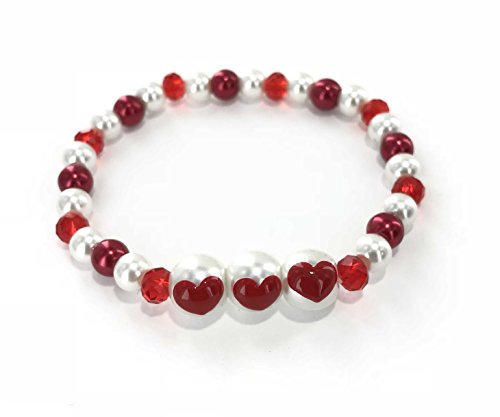 Valentine Bracelet - Heart Bracelet For Women Girls - Triple Red Hearts Stretch Bracelet For Women In Gift Pouch