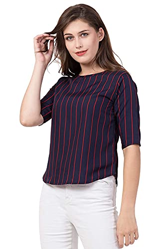 Image of Blue Red Lining Fabric American Crepe Top Regular Fit
