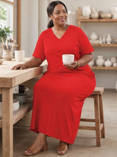 Image of PinkPatty Women's Oversize V Neck Short Sleeve Maxi Dress with Pockets