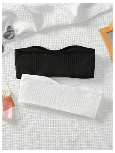 OYOANGLE Girl's 2 Pack Strapless Training Bras Ribbed Bandeau Bra with Removable Padding2