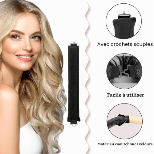EUZUXU Lot de 3 bandes de boucles sans chaleur + 1 bonnet de sommeil, bigoudis sans chaleur, sans chaleur, pour tous les types de cheveux, noir – vue 3