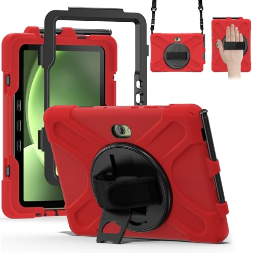 Samsung Galaxy Tab Active5 / Active4 Pro, Tab Active Pro 10.1 Case, Heavy Duty Shockproof Drop Protection Case with 360 Stand, Hand Strap & Shoulder Strap for SM-X350/X356B/T540/T547/T630/T638 (Red)