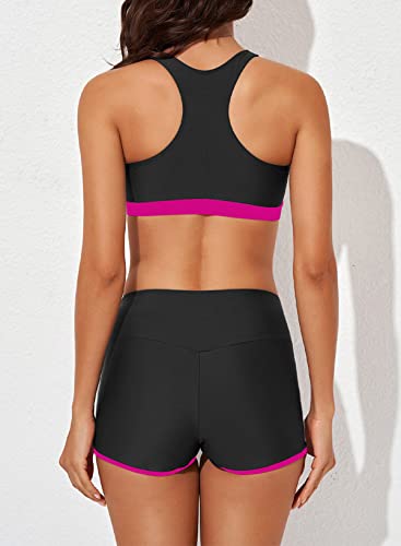 Image of Aleumdr Womens Athletic 3 Piece Tankini Swimsuits with Shorts Swim Tank Tops with Sports Bra and Boyshorts Bathing Suits
