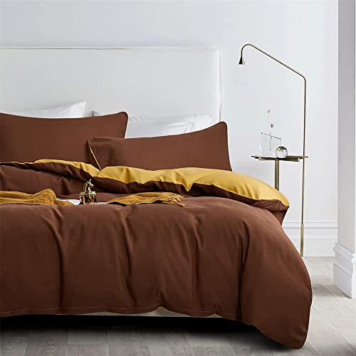 Gnomvaie Juego de ropa de cama de 135 x 200 cm, camello, beige, dorado, liso, reversible, 2 piezas, microfibra, funda nórdica con cremallera y funda de almohada de 80 x 80 cm