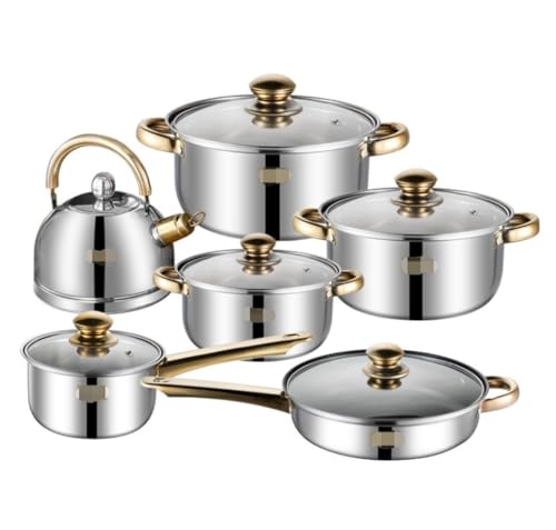 Kitchen Cookware Sets, 6 Piece Cookware Set Frying Pan Milk Pan Soup Pot Saucepan Kettle Stainless Steel Kitchen Cooking Pot Set Cooking Set Cooking Pots