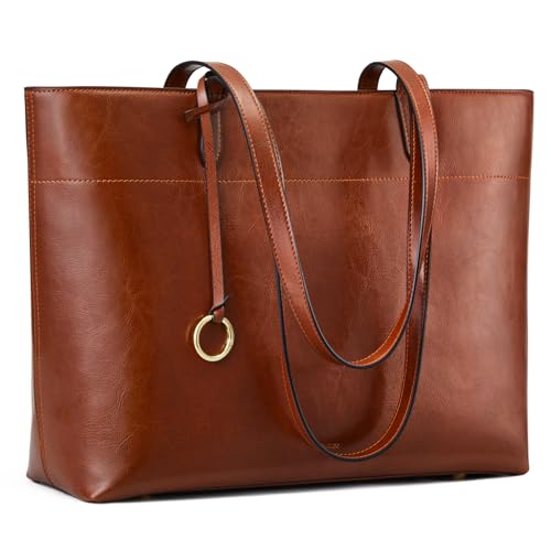 Image of Kattee Vintage Genuine Leather Work Tote for Women | Spacious interior with a zip compartment for organized work, travel, and everyday essentials.