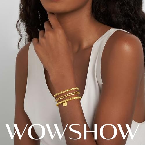 Wowshow Gold Bracelets for Women Strand Gold Beaded Bracelets for Women Initial Bracelet with N Letter Gold Bracelet Stack Set 14K Gold Plated Bead Ball Bracelet Gold Jewelry Gifts for Women by Wowshow - Image 5