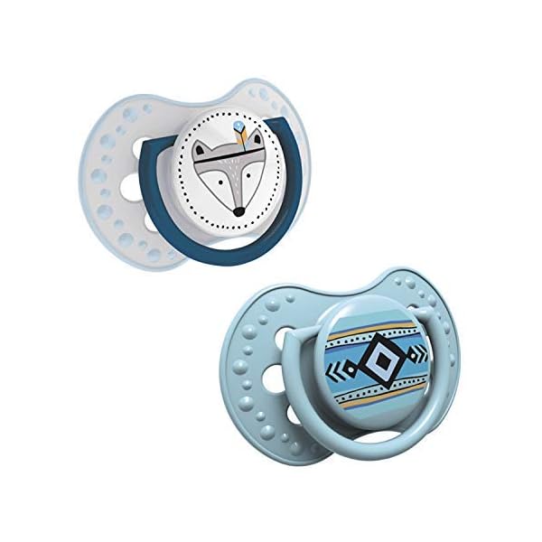 LOVI Schnuller 0-3 Monate, Silikon, BPA-frei, Hygieneschutzhülle, Indian Summer Kollektion, 2 Stück, Blau