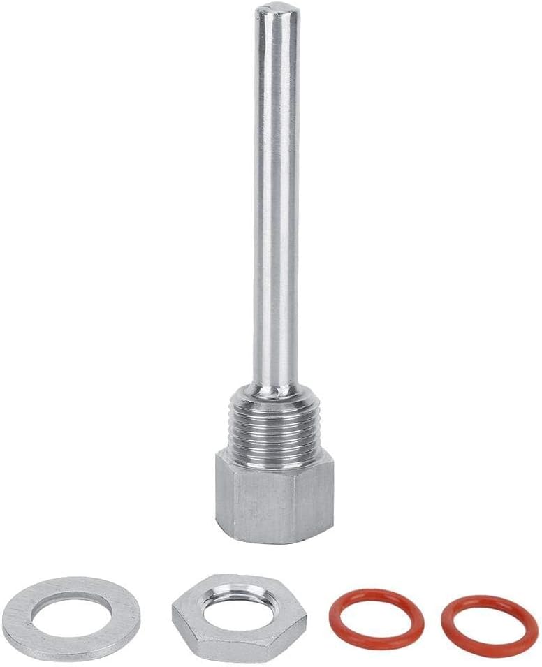Mumusuki 4 Inch Stainless Steel Thermowell 1/2in Weldless Temperature Sensor Thermowell Kit with Silicone Rings for Homebrew Brewing Beer Fermenter