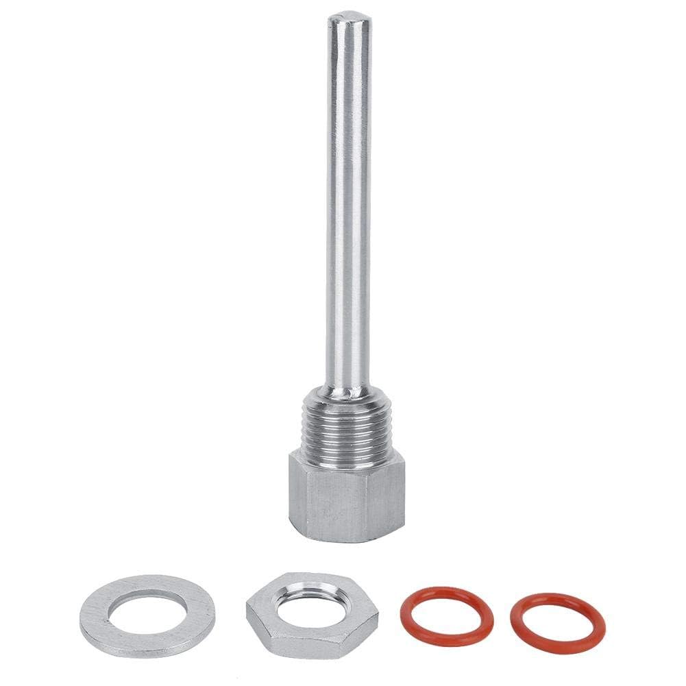 Mumusuki 4 Inch Stainless Steel Thermowell 1/2in Weldless Temperature Sensor Thermowell Kit with Silicone Rings for Homebrew Brewing Beer Fermenter