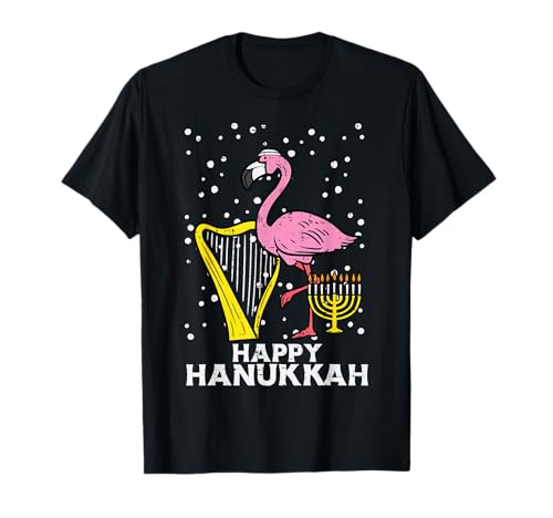Hanukkah Flamingo Harp Chanukah Jewish Women Girls Kids T-Shirt