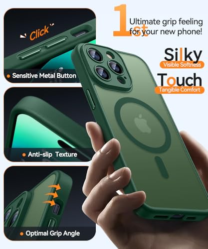Image of CANSHN Magnetic Compatible with iPhone 14 Pro Case, Upgraded [Full Camera Protection] [Compatible with Magsafe] [Translucent Matte] Shockproof Protective Phone Case Cover 6.1 Inch - Deep Green
