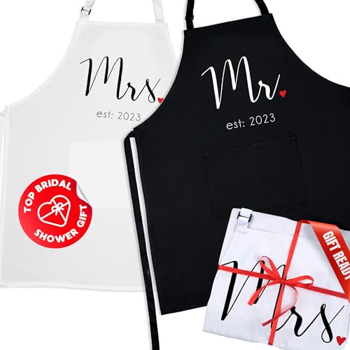 Prazoli His and Her Aprons - Mr & Mrs Couples Engagement & Wedding Gift, Bridal Shower & Anniversary Item